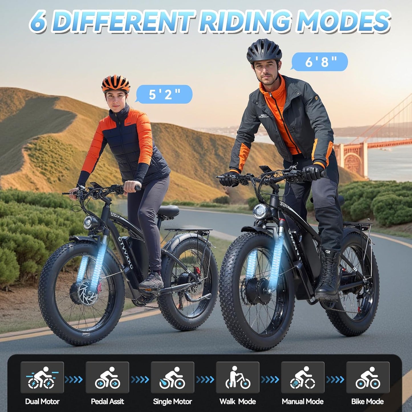 RIDEN X6 Dual-Motor Fat-Tyre Electric Bike | 52V Removable Battery, 7-Speed, 24" Fat Tyres, Hydraulic Brakes